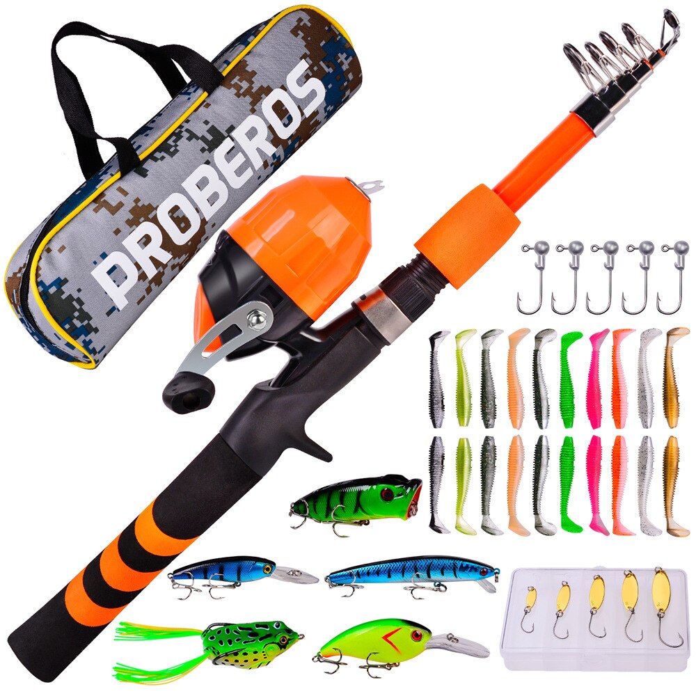 Proberos Kids Hengel Set Volledige Kits Met Telescopische Hengel En Casting Reel Aas Haken Zoutwater Reizen Pole Set