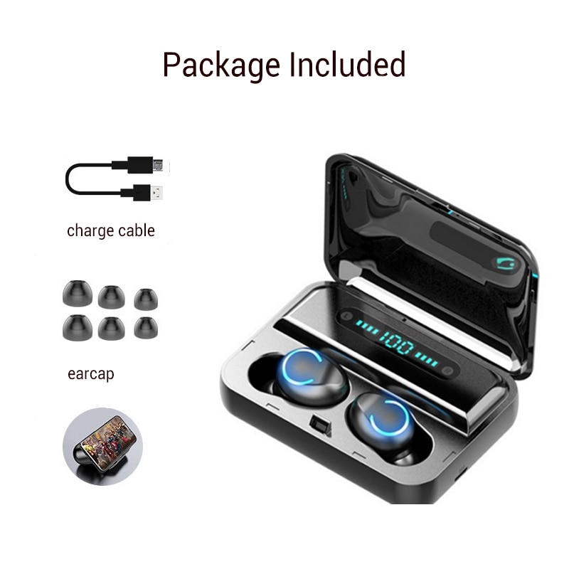 Bluetooth Earphones Mini LED Display Headphones Stero Sound 2000mah Power Bank Wireless Headsets Sport with Microphone