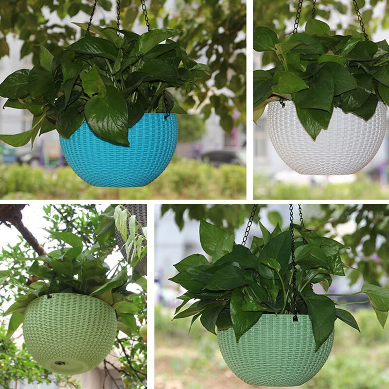 Cadena de 46cm macetas colgantes cesta de flores jarrón plástico jardín cuarto de niños imitación tejido de mimbre PP decoración para el hogar cestas de balcón