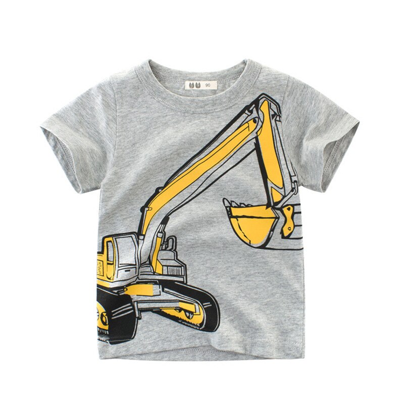 Baby Kleding Zomer Top Baby Boy T-shirt Graafmachine Borduurwerk Grijs Korte Mouw Jongens T-shirt Puur Katoen Kinderkleding 0-10Y: Grijs / 4T