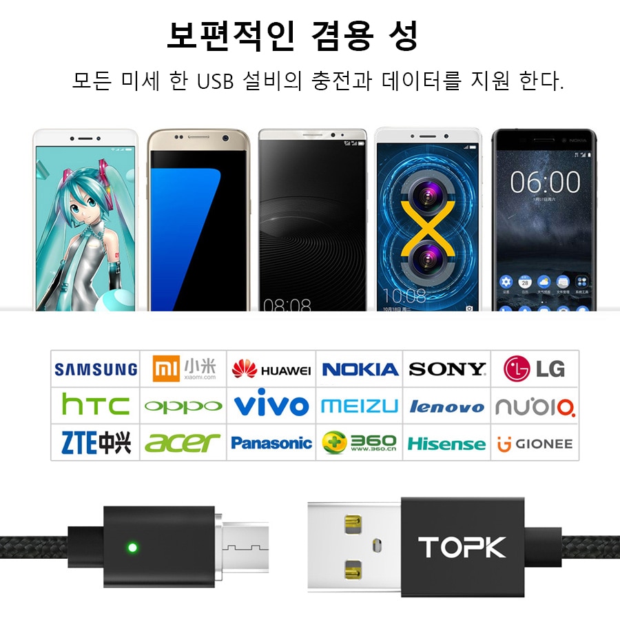 TOPK 1M 2M 2.4A Magnetische Mikro USB Kabel, aufgerüeingestellt Nylon Geflochtene LED-anzeige USB Ladekabel für Mikro USB Handys Für Samsung