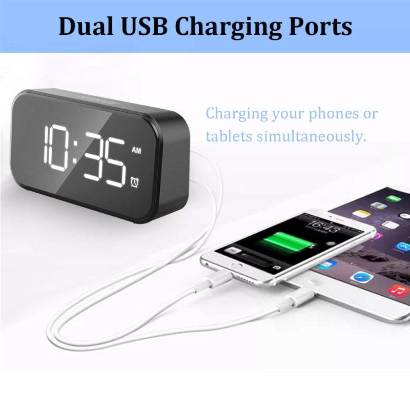 Akryl/spegel väckarklocka led digital klocka röststyrning snooze tid temperatur display timer heminredning usb elektronisk klocka