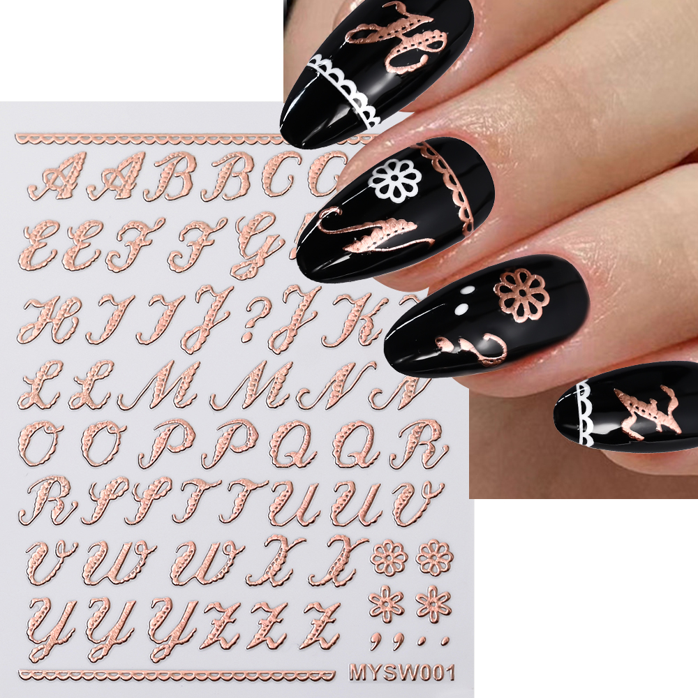 Calcomanías adhesivas con letras en inglés doradas y plateadas, pegatinas 3D metálicas con 26 alfabeto para decoración de uñas, deslizadores de manicura con letras 3D, 1 ud.