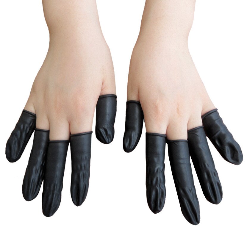 100 stk latex finger barnesenge manicure arbejdshandsker skridsikker antistatisk latex fingerspids fingre beskyttelse engangs gummidæksler: Sort 100 stk