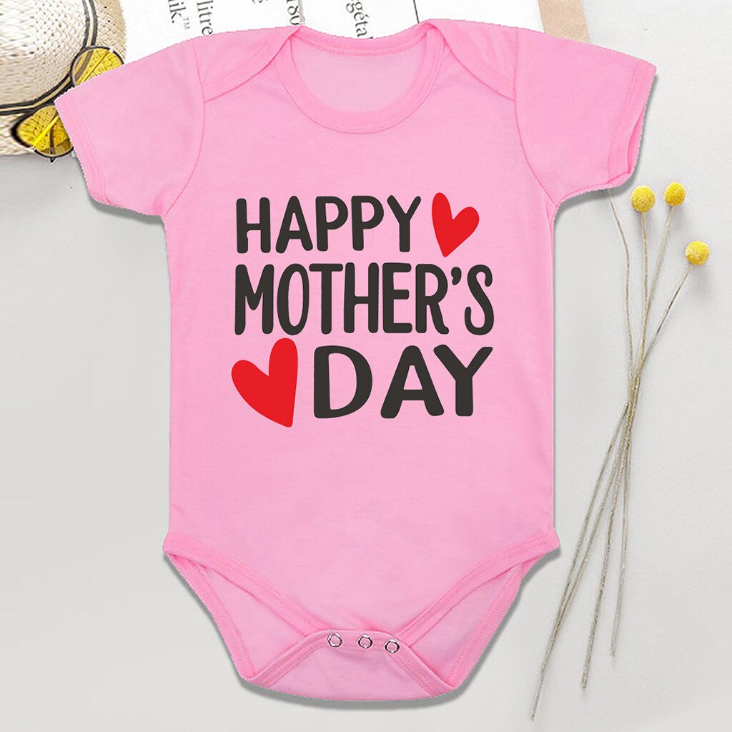 Toddler Infant Kids Baby Girls Boys O-Neck Short Sleeve Letter Printed Mother’s Day Romper Jumpsuit Outfits Clothes#p4: Pink / 24M