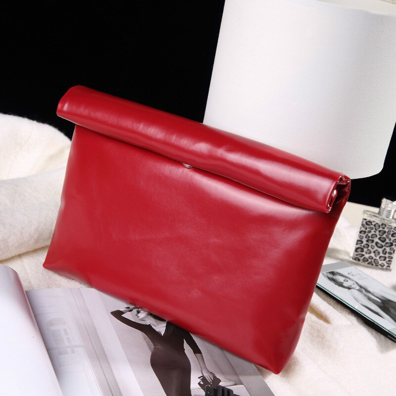 Kvinder pu læder dokumentmappe luksus håndtaske konvolut stor clutch pung taske rejse solid sort blå rød