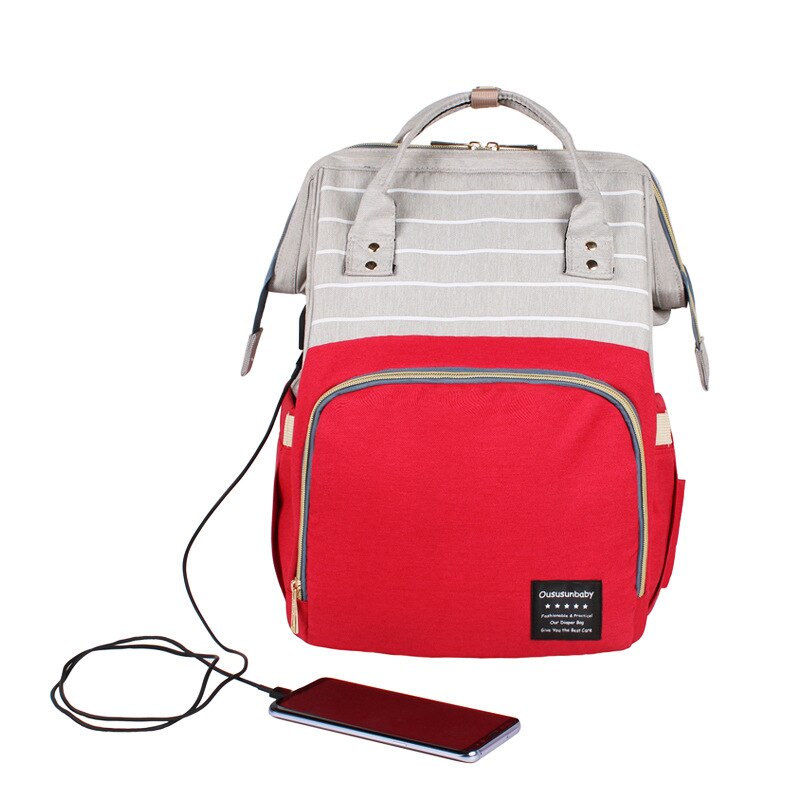 Mode Tas Voor Mama Koeler Handtas Multi Functie Sac Isotherme Rugzak Moeder Zak Opslag Vrouwen Tassen: USB style gray red