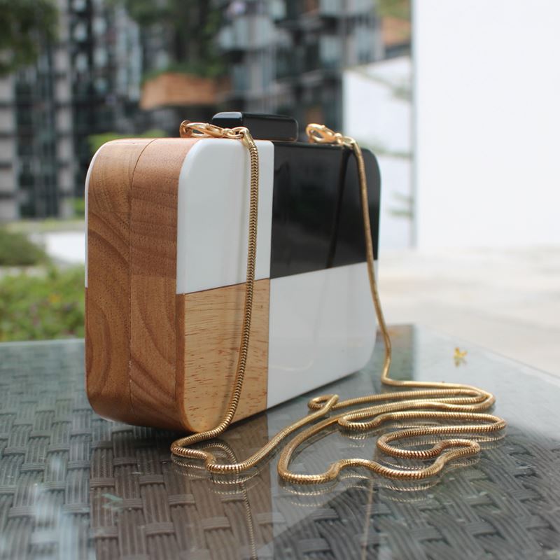 Bolsa de ombro costurada em madeira, pequena bolsa para mensageiro da moda de 2017, europa e estados unidos