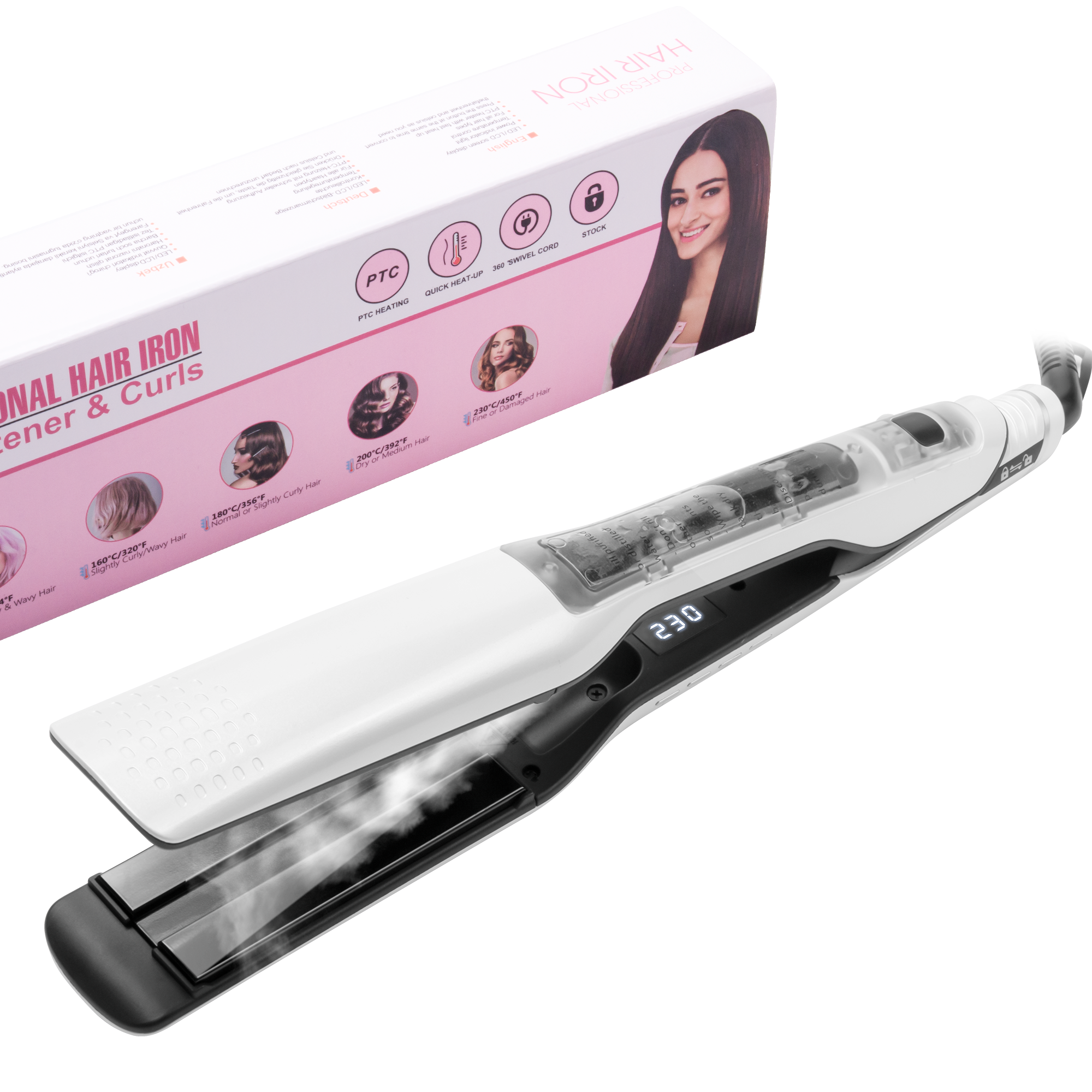 Steam Hair Straightener Salon Nano Titanium Ceramic Steam Flat Iron Hair Straightening Irons for Smooth