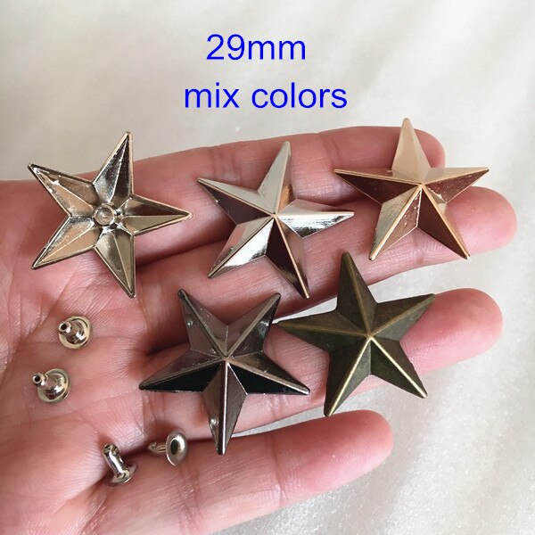 40 set van 29mm Grote Ster Cap Metalen Klinknagels Studs Voor Leer Ambachten, punk Rock Star Rivet Spike, Zilver/Goud/Brons/Zwart: mix colors