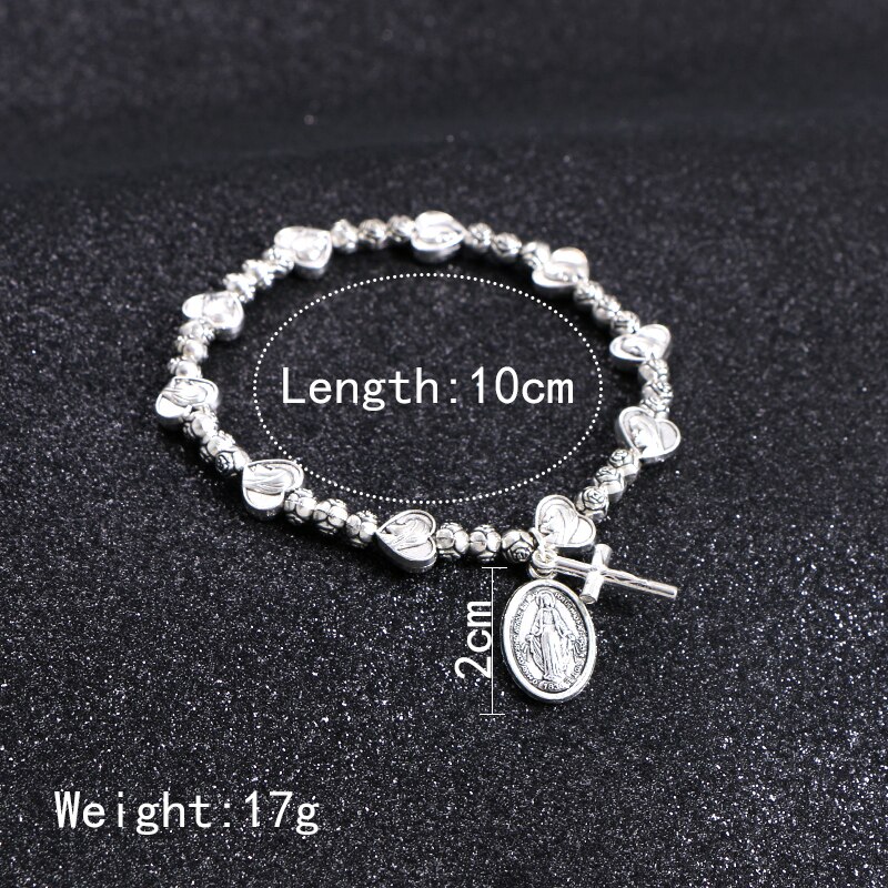 KOMi Religious Catholic Metal Sliver Beaded Bracelets Men Women Orthodox Christ Juses Cross Virgin Mary Pendant Bracelets R-323