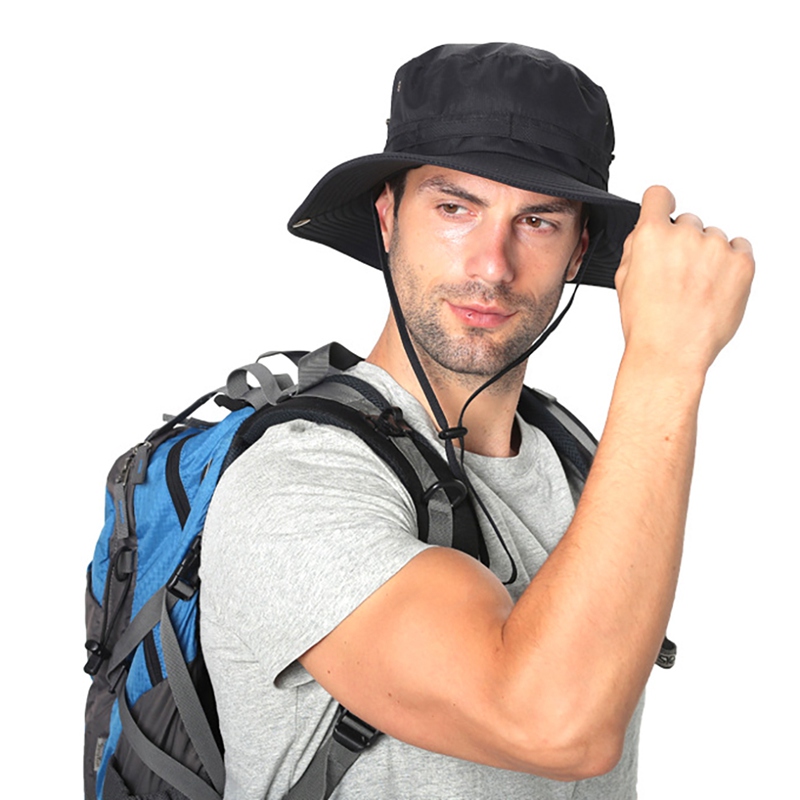 Gorro de pescador de secado rápido, ajustable, resistente al agua, con cuerda para Barbilla, sombrero de cubo de escalada