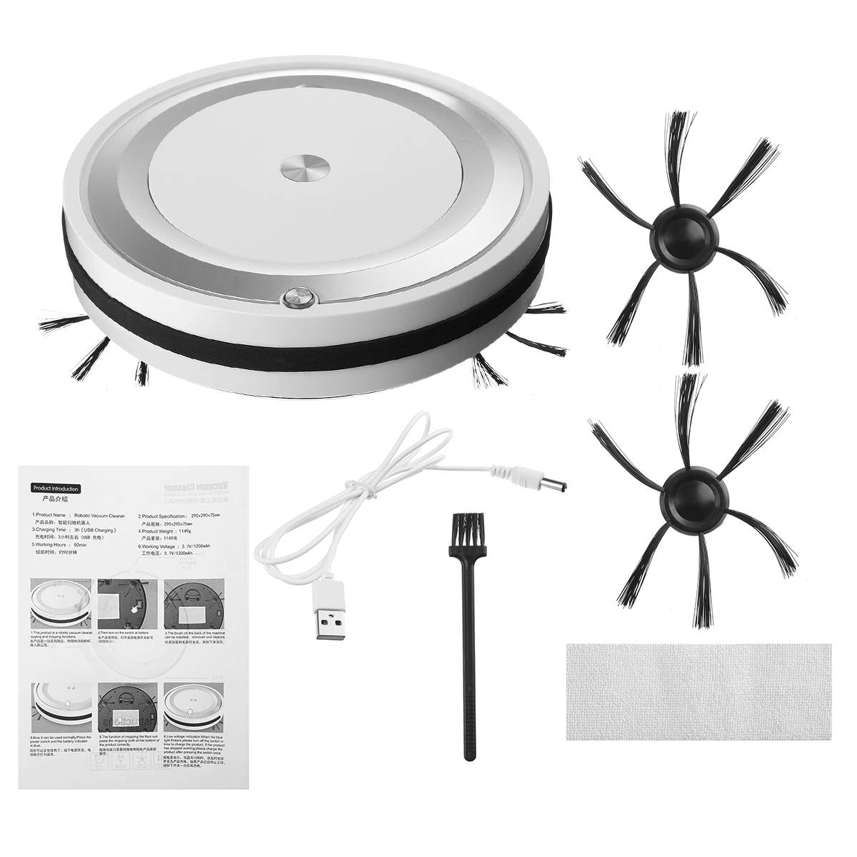 3-In-1 Multifunction Sweep Mopping Robot Vacuum Cleaner Rechargeable Dry Wet Mop Vacuum Cleaner Strong Suction Home Clean: Silver