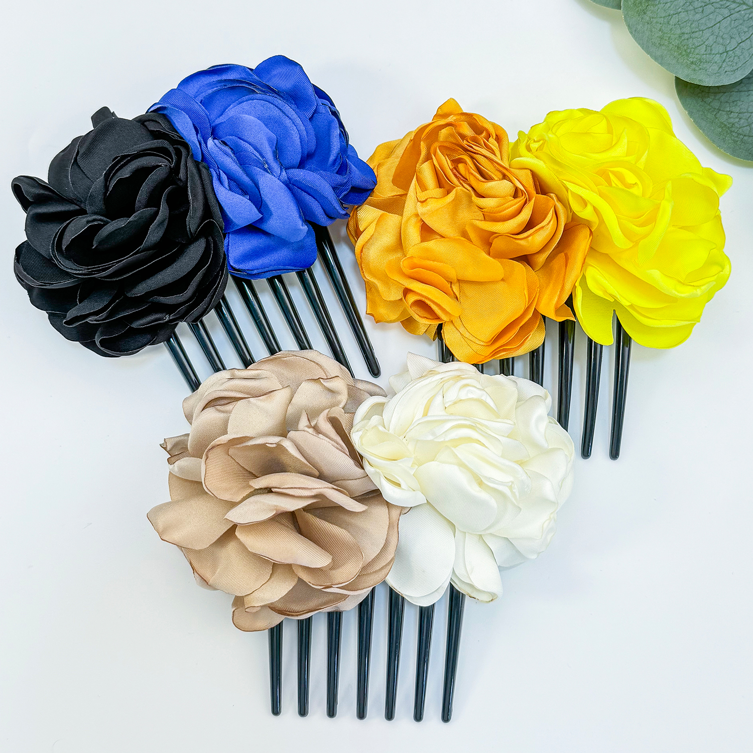 Hårstylingverktøy for kvinner med blomster, hårpinner, flettet vri, hårkam, hårtilbehør til kvinner, jenter, satengblomster, krøllete ornamenter