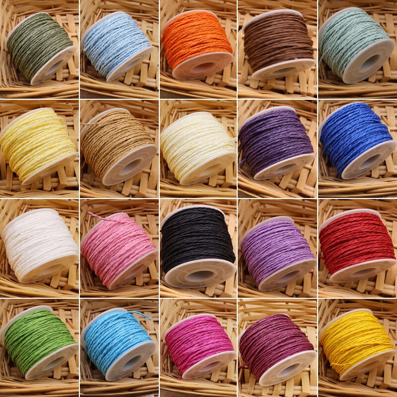 5 Roll 30Meter Natuurlijke Raffia Stro Garen Voor Zomer Hand Knit Haak Hoed Handtas Manden Breien Materiaal Kleurrijke Draden