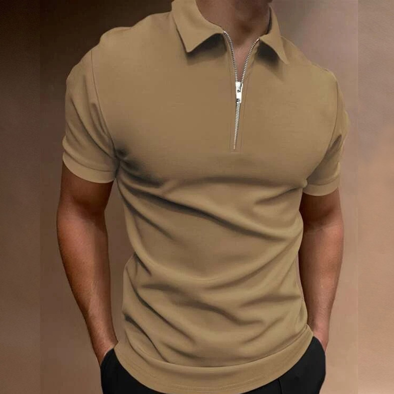Camisa polo masculina de verão, cor sólida, manga curta, gola virada para baixo, zíper, camisetas e para homens, casual, streetwear, novos tops masculinos: XL / CÉU AZUL
