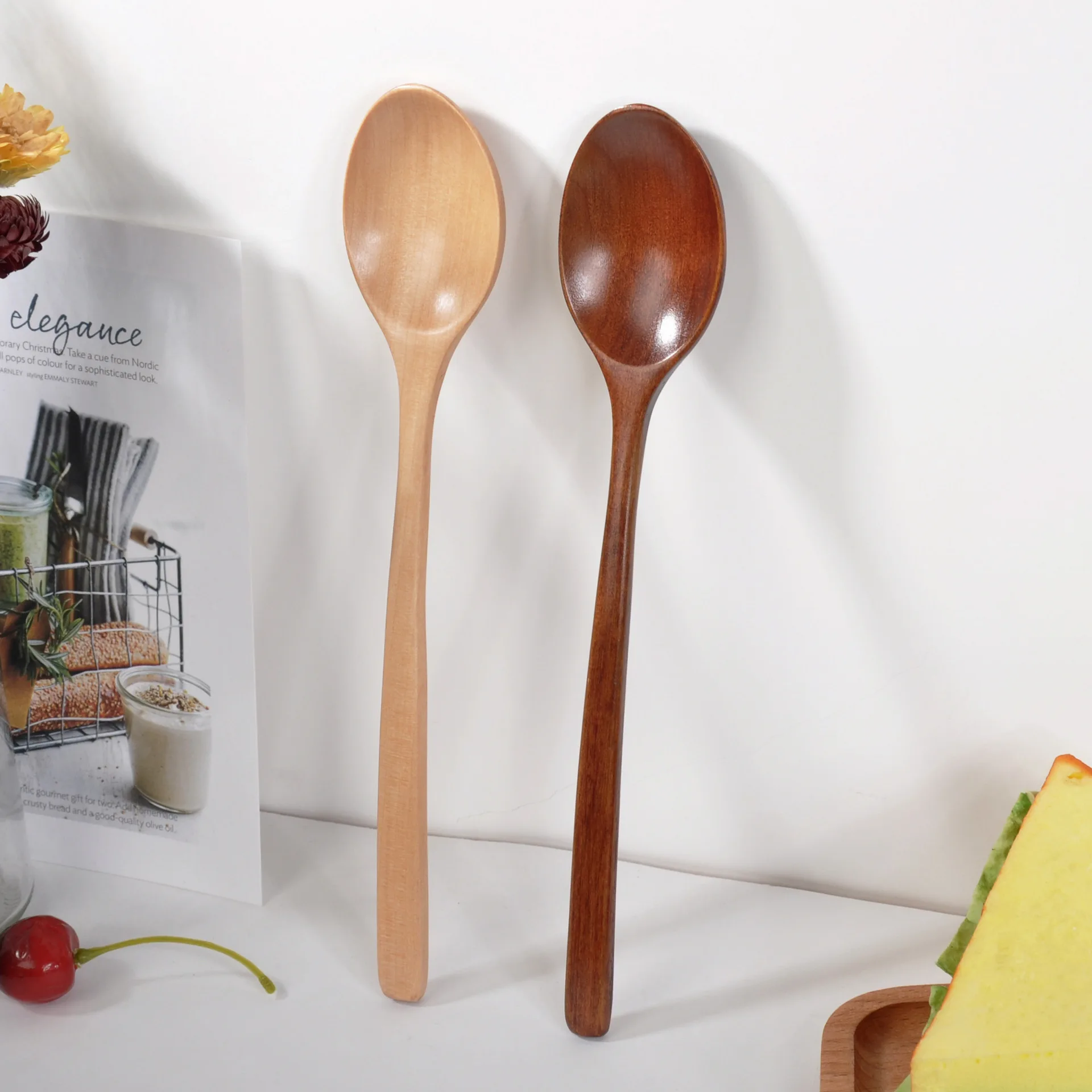 Holzlöffel Ich bin japanischen Stil, langstielig, natürlich lackiert, für Suppe, Kaffee, Teelöffel, Gastronomie, Kochutensilien, Küchenutensilien