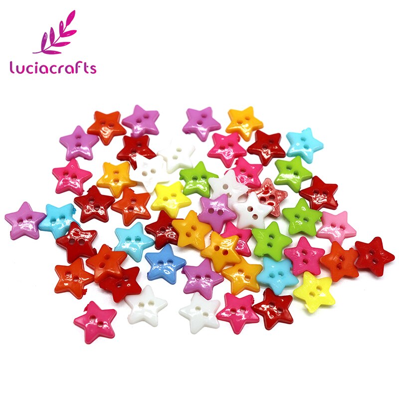 Lucia ambachten 12mm Willekeurige Gemengde 2-Gaten Ster Acryl Knoppen DIY Handgemaakte Naaien Scrapbooking Accessoires 50 stks/partij E0504