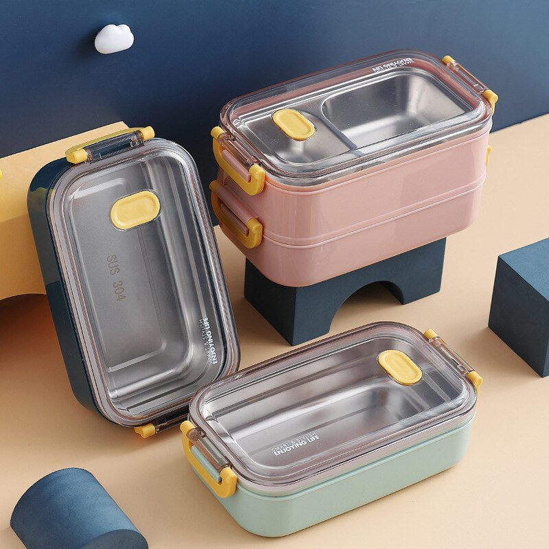 304 rustfrit stål termisk frokost kasse kontorarbejder bento boks enkelt/dobbelt lag studerende børn mad opbevaring container butik