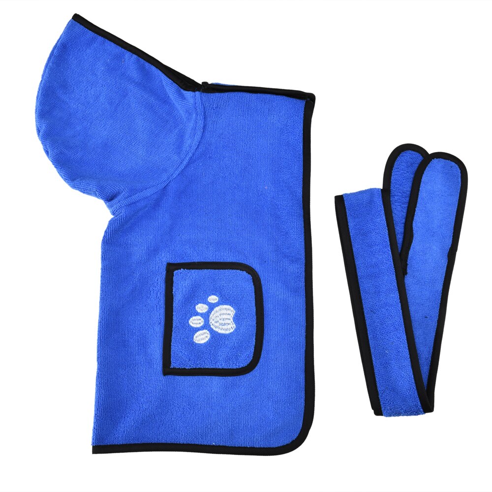 Dog Bathrobe Soft Super Absorbent Luxuriously 100% Microfiber Dog Drying Towel Robe with Hood/Belt for Large,Medium,Small Dogs: Blue with Pocket / L