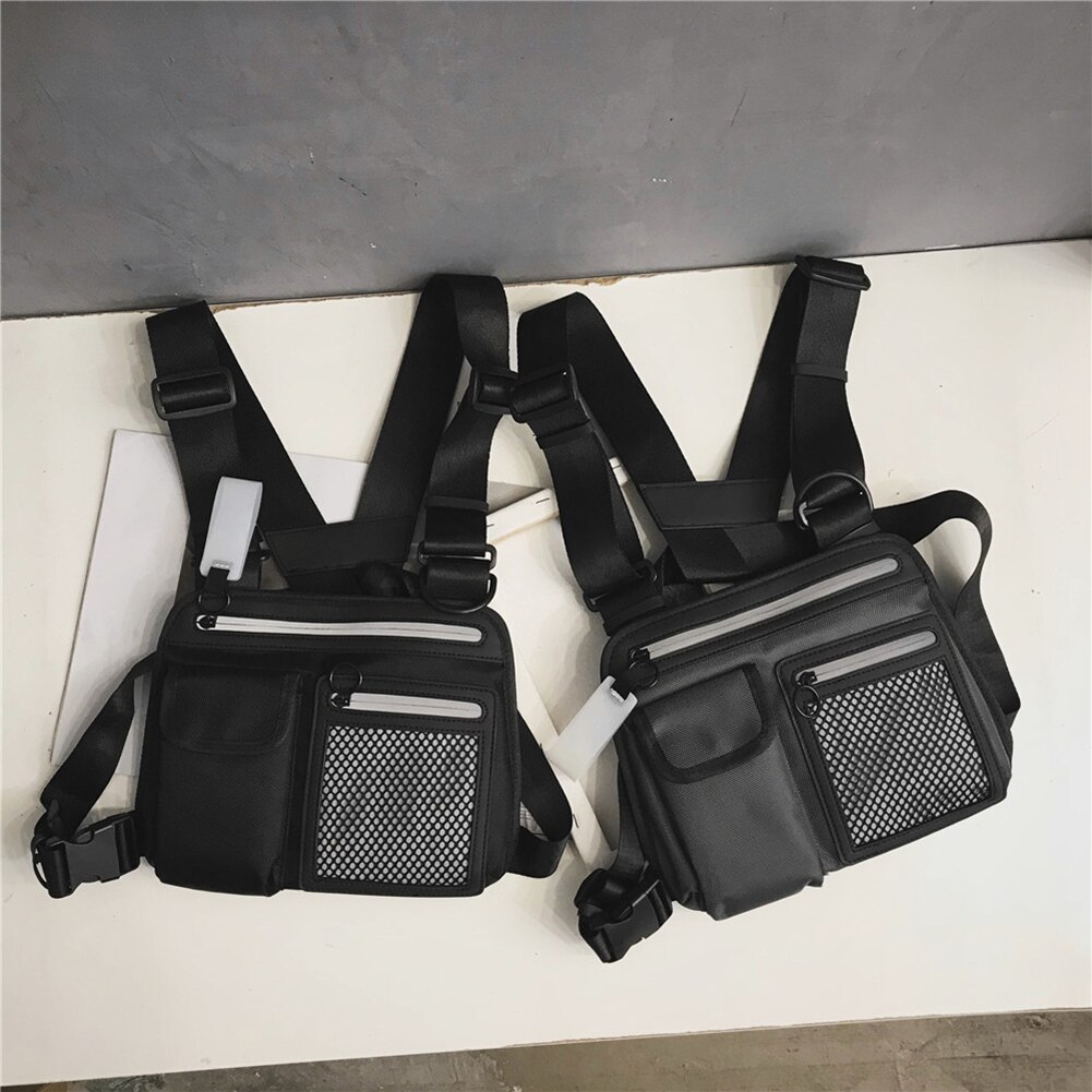 Multifunctionele oxford borsttassen heren dames hiphop streetwear vesten unisex gelaagde rits mesh splitszak