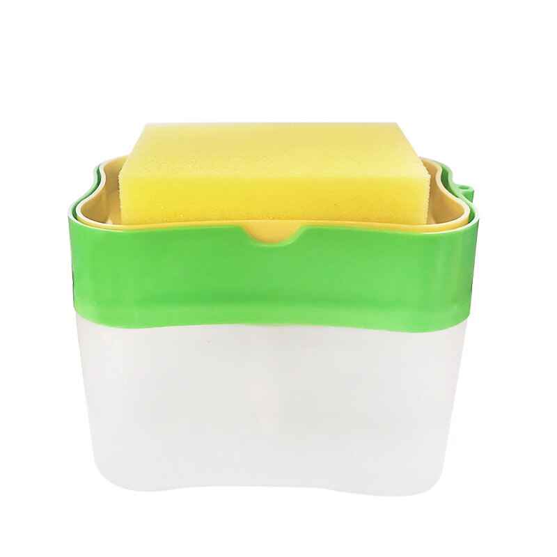 Distributeur de savon plat savon pompe boîte éponge Caddy cuisine créative 2-en-1 presse manuelle distributeur de savon liquide avec ensemble d'éponge de lavage