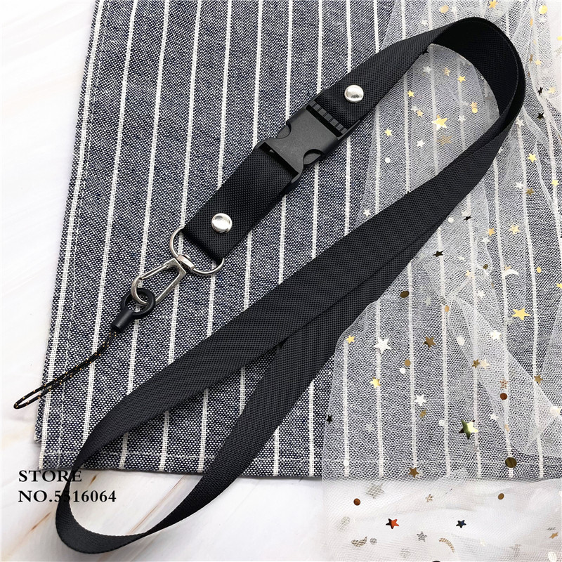 Lanière de couleur unie pour porte-clé USB, porte-carte d&#39;identité, Badge de nom, sangles de téléphone portable, métal noir, cordon à Clip en plastique: black