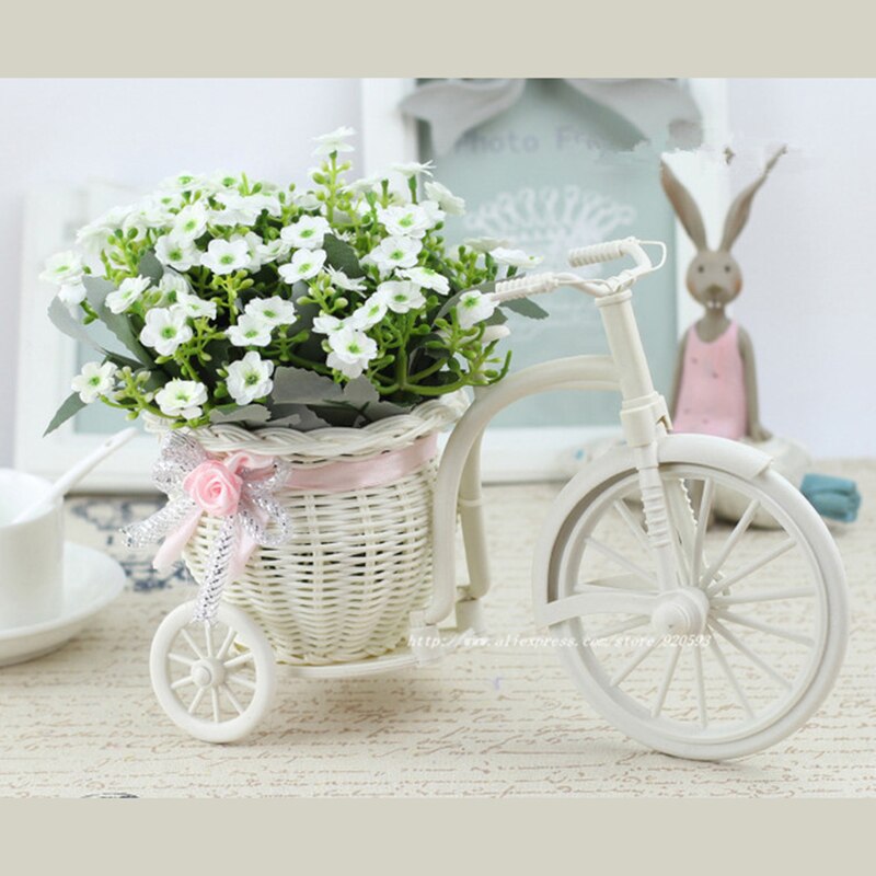 Rotting cykel vas med siden blommor färgglada mini ros blomma bukett tusensköna konstgjorda blommor för hem bröllop dekoration: B04