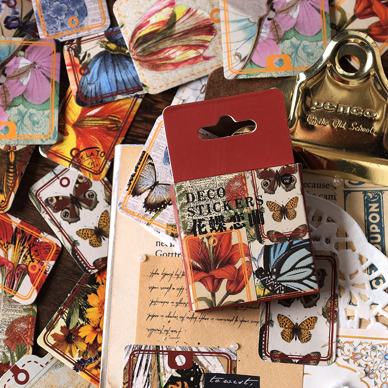 Caja de pegatinas decorativas Retro Para álbum, suministros de Material de álbum de recortes, álbum de recortes, colección de diario, 46 unids/caja