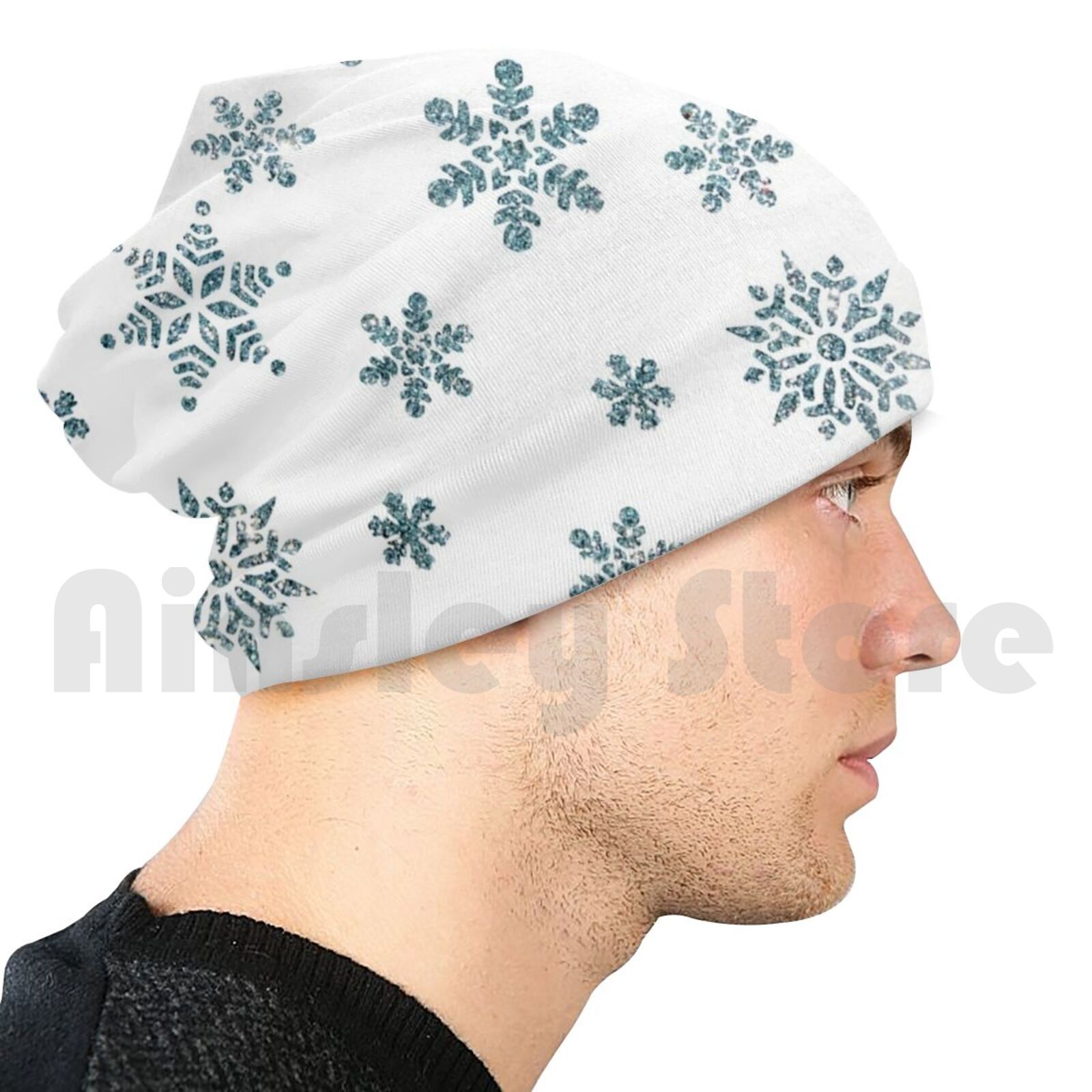 Snowflakes-Snow Beanies Pullover Cap Comfortable Winter Snow Flake Blue Sparkling Flakes Year Year End Party: Adult Knit Hat