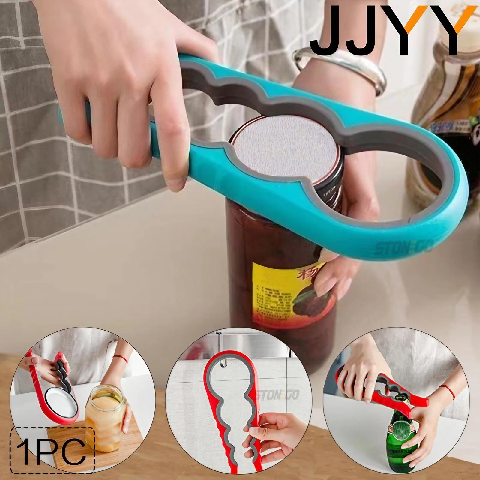 Abrelatas multifuncional para cocina casera JJYY, abridor de botellas giratorio antideslizante, herramienta de apertura de tapa, suministros de cocina