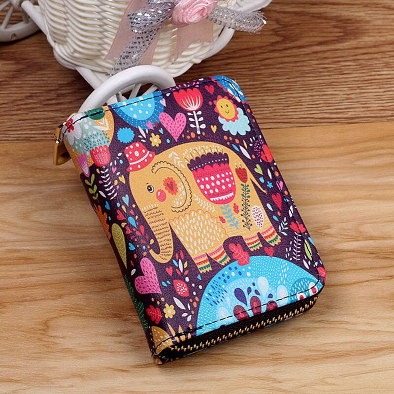 Animals Printed Women Card Bag PU Leather Wallet Cartoon Business Card Case Credit Card Holder Girl Zipper Clutch Bag: 7