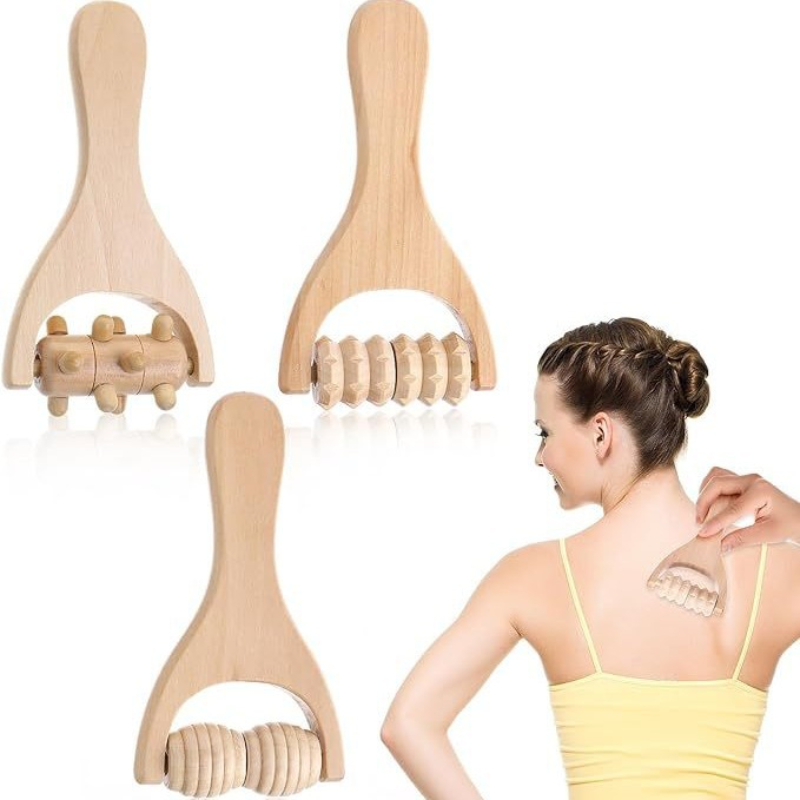 Massageroller-Werkzeug für Taille, Oberschenkel, Beine, Hände, Ganzkörpermassagegerät, Maderotherapie, reines Birnenholz, leichter, natürlicher Muskelroller
