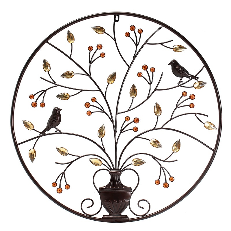 Zwarte Vogels Boom Metalen Ijzeren Sculptuur Ornament Voor Thuis Kamer Muur Opknoping Decoratie Kunst Ambachten 62Cm/24.4Inch
