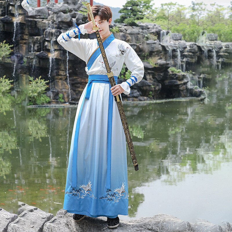 Traje chino Hanfu bordado tradicional para hombres, traje Oriental de espadachín, danza folclórica, ropa de actuación, Cosplay