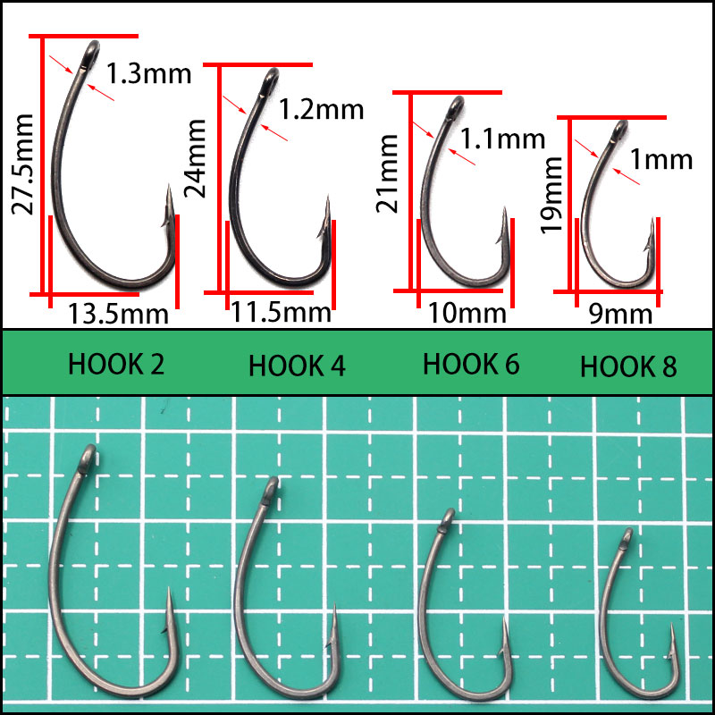 30PCS Curve Shank Carp Hooks Brabed Barbless Choddy Wide Kurv Carp Fishing Hook Eye Hook For Hair Rig Fishing Tackle