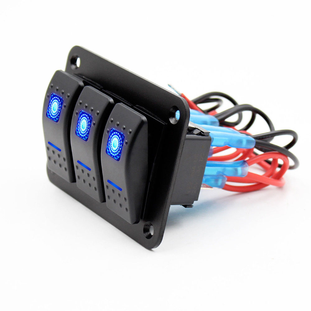 3 Gang Auto Boot Switch Panel Universele Controle Auto Schakelaar LED Schakelaar Truck: Blauw
