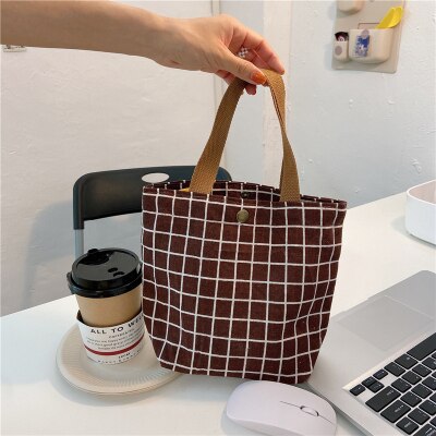 Original Korean Canvas Lunch Bag Lunch Box Hand Bag Cotton Linen Cloth Handbag Small Compact Large Capacity Mommy Bag: Brown