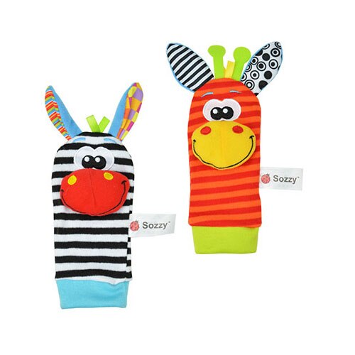 SOZZY 2 stks/set Pols Rammelaar 15*3.5 cm dier Voet Sokken 14*6.5 cm Squishy Baby Baby Speelgoed pluche Pasgeboren sussen suffed pop: Socks no paper