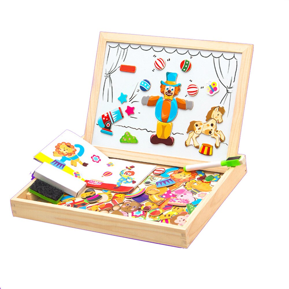 100+Pcs Wooden Magnetic Puzzle Toys For Children 3D Puzzle Figure/Animals/ Vehicle /Circus Drawing Board Kids Educational Games: WJ3437C