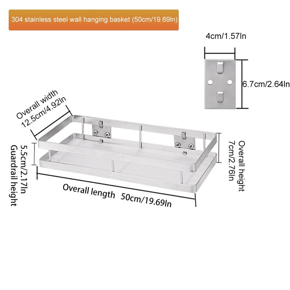 Stainless Steel Wall Mount Rack Thickened Floating Shelves Home Organizer for Kitchen Bathroom: high quality 50cm