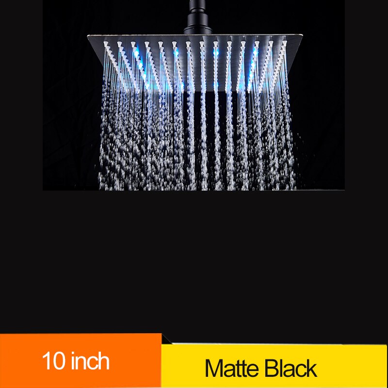 Senlesen Shower Head 12 inch Chrome LED Rainfall Tap 304 Stainless Steel Over-head Shower Sprayer Square Style 10/12/16 inch: matte black 10 inch