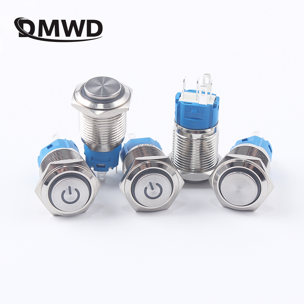 16mm hoch heilen Metall Drücken Druckschalter 12V 24V momentan Energie LED Wasserdicht Glocke Ring Auto Motor- 1Nein 3V