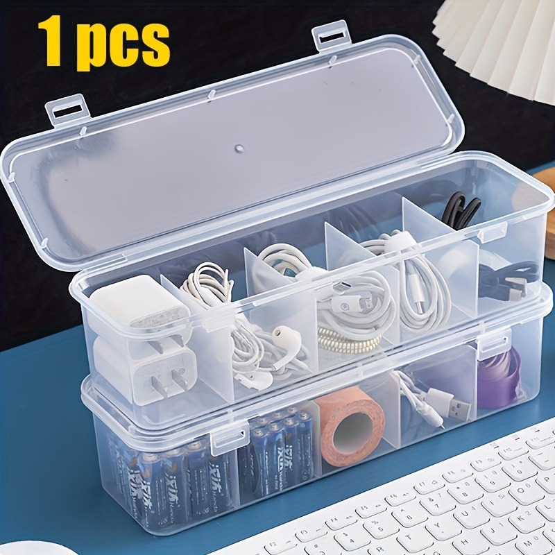 Large Capacity Cable Management Box with Lid Multipurpose Plastic Storage File Box Rectangle Organizer Home Desk Organization: Default Title