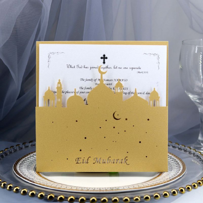 10 Set Cut Eid Mubarak Wedding Party Invitation Cards Inner Envelope Ramadan Muslim Greeting Card