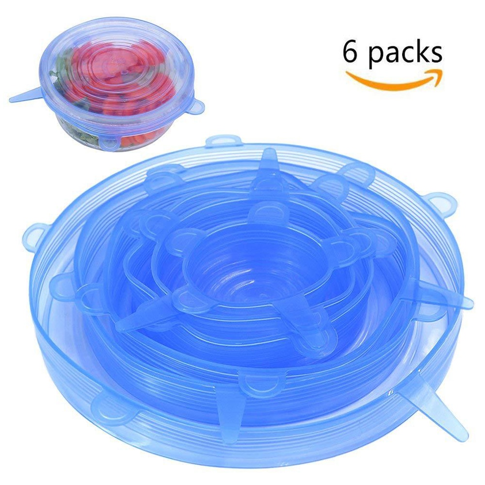 6pc Reusable Food-Grade Silicon Fresh-Keeping Cover Fruit Packaging Caps Flexible Vacuum Stretch Wrap Lids Kitchen Cookware Tool