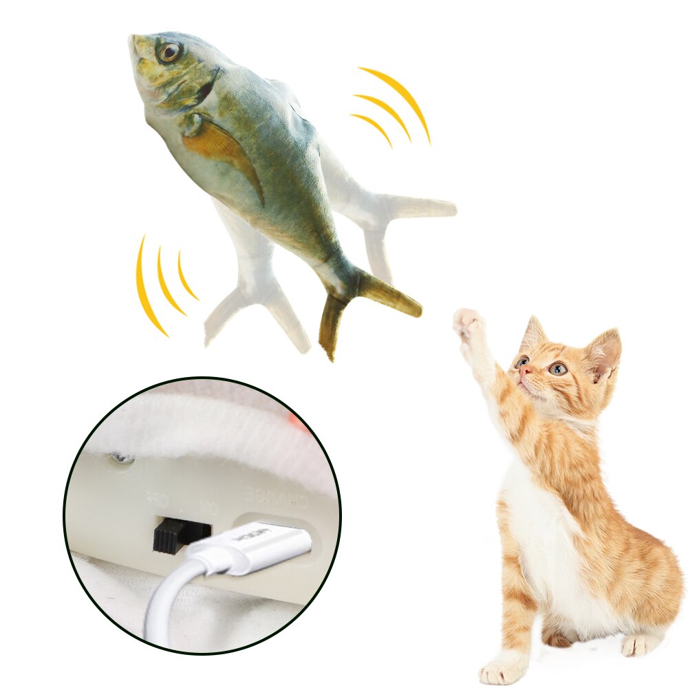 30/34CM Electronic Pet Cat Fish Toy USB Battery Charging Cat Chewing Playing Simulation Fish Toy Biting Supplies Dropshiping: E with USB cable