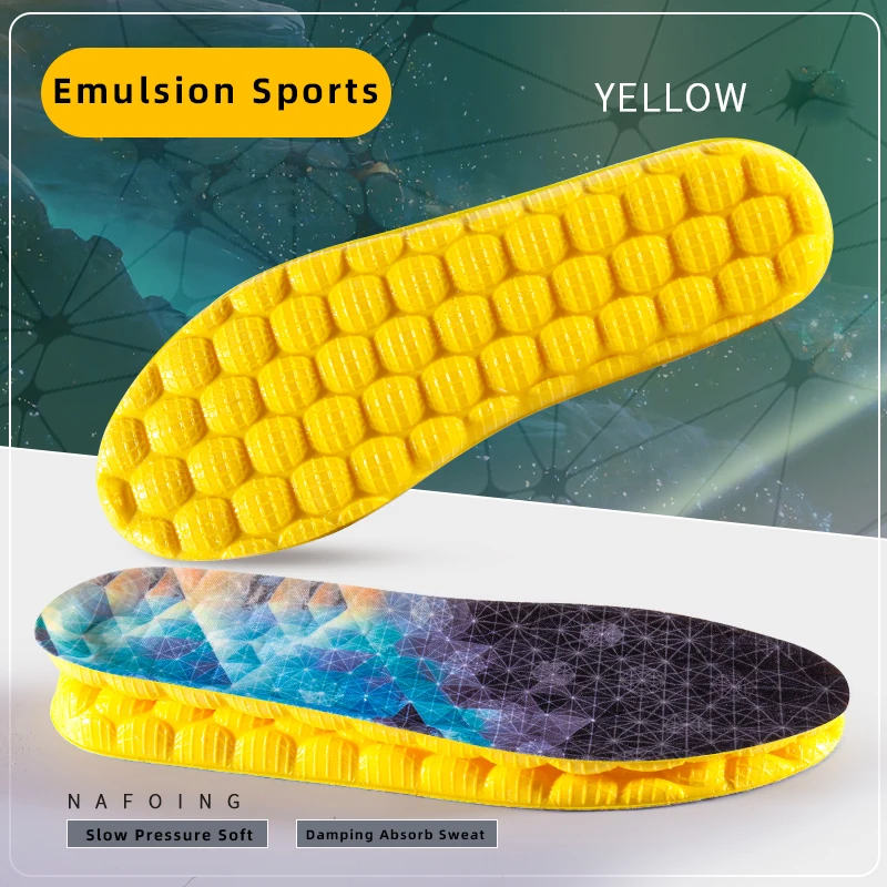 1Pair Yellow 4D Cloud Technologyt High Elasticity Sports Deodorant Insoles for Shoes PU Sole Breathe for Feet Men Running Insole: 1