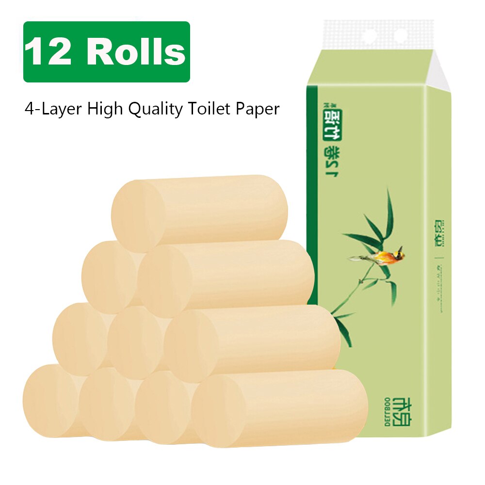 12 Rolls Skin Friendly Bamboo Toilet Paper Tissue Household Bathroom 3 Layer Primary Colour Soft Kitchen Roll Paper