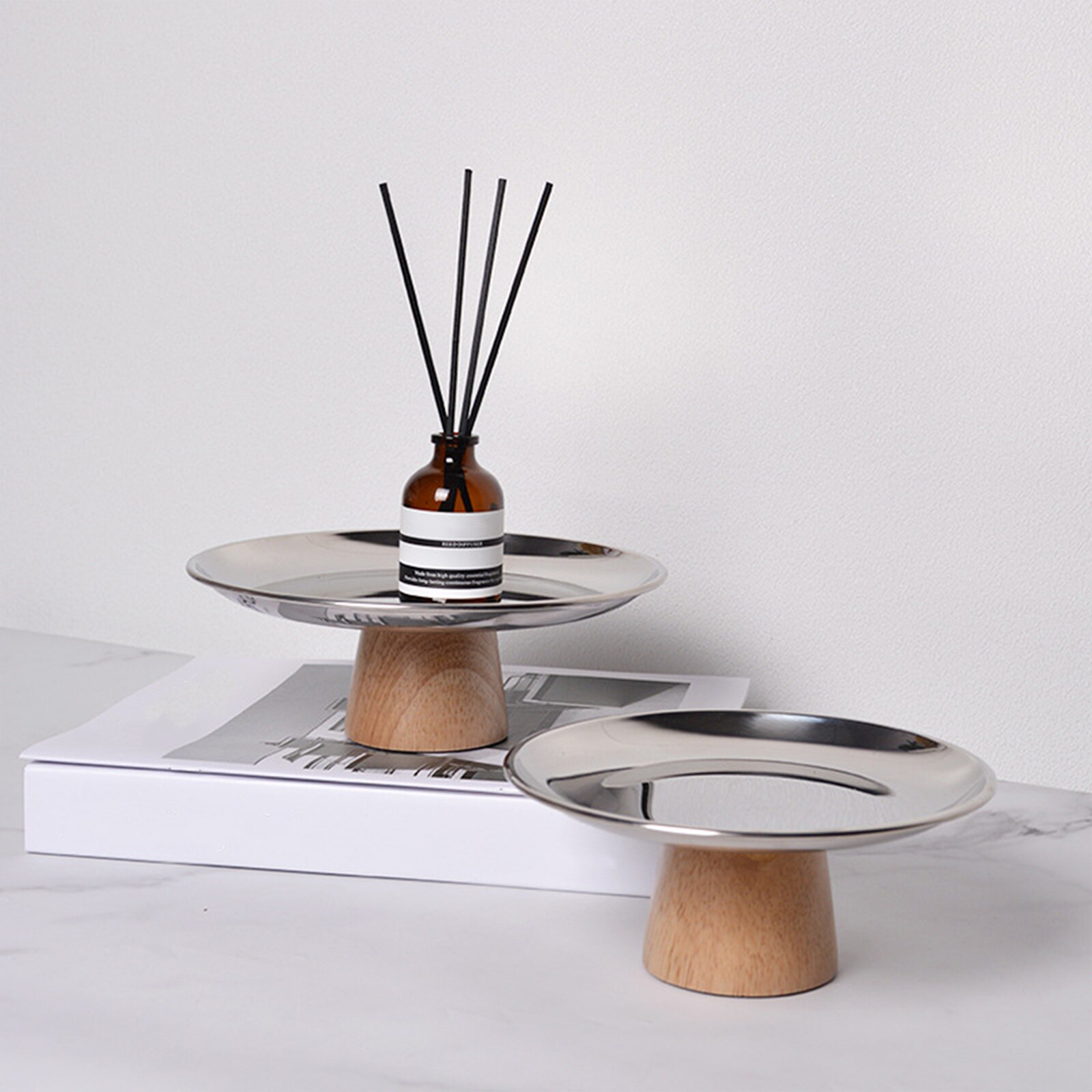 Desktop Ornament Storage Living Room Porch Small Objects Round Nordic Metal Wooden Pallets